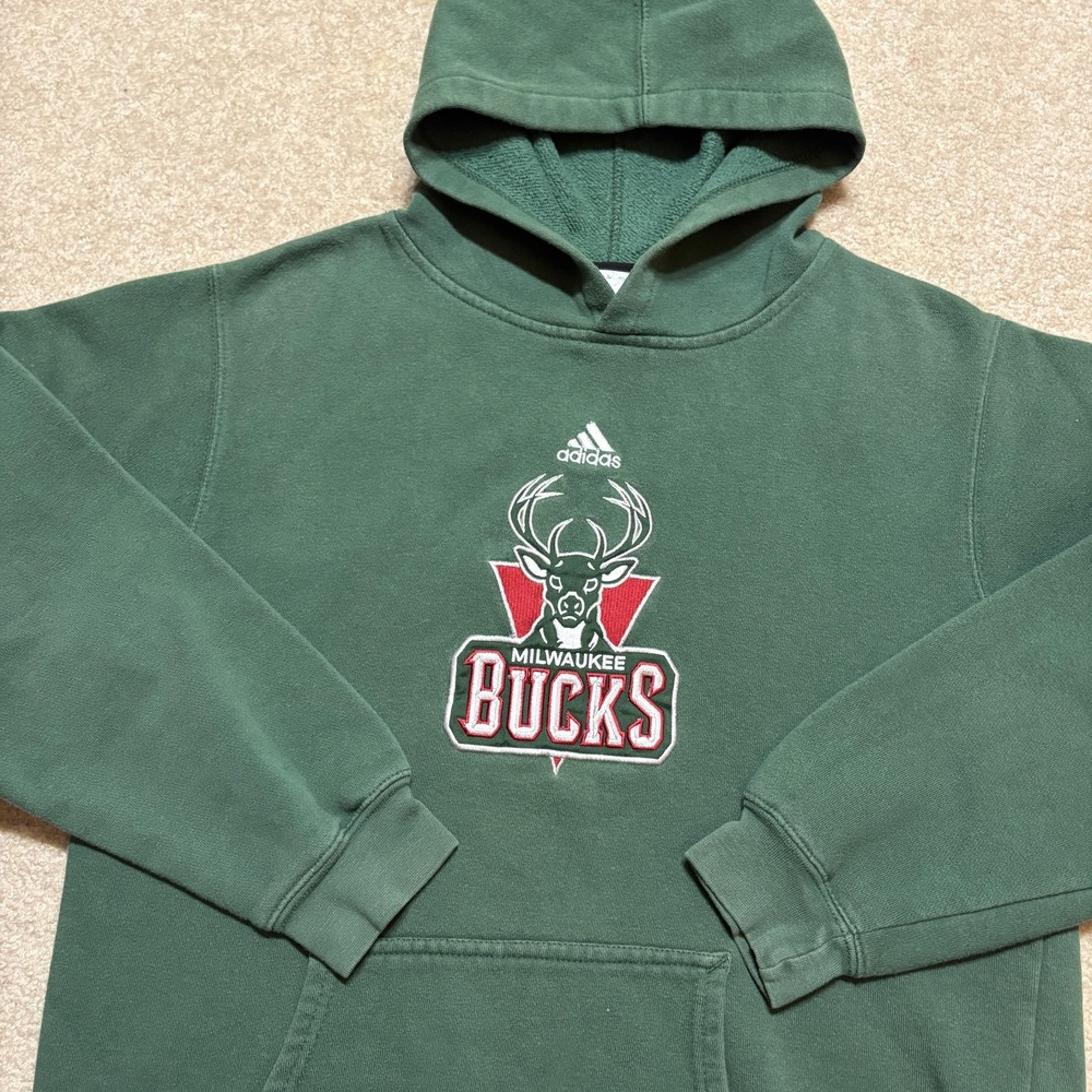 Vtg Milwaukee Bucks Hoodie Mens Small Green NBA Basketball Adidas Sweatshirt
